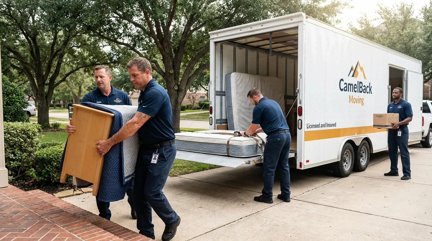 Crew loading residential truck for cross-state move from Hill, NH