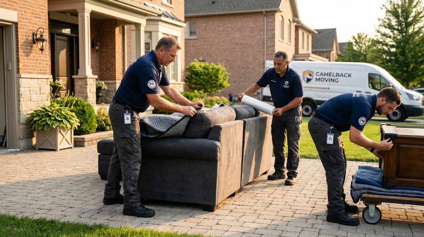 Large estate moving crew wrapping furniture in Hill, NH